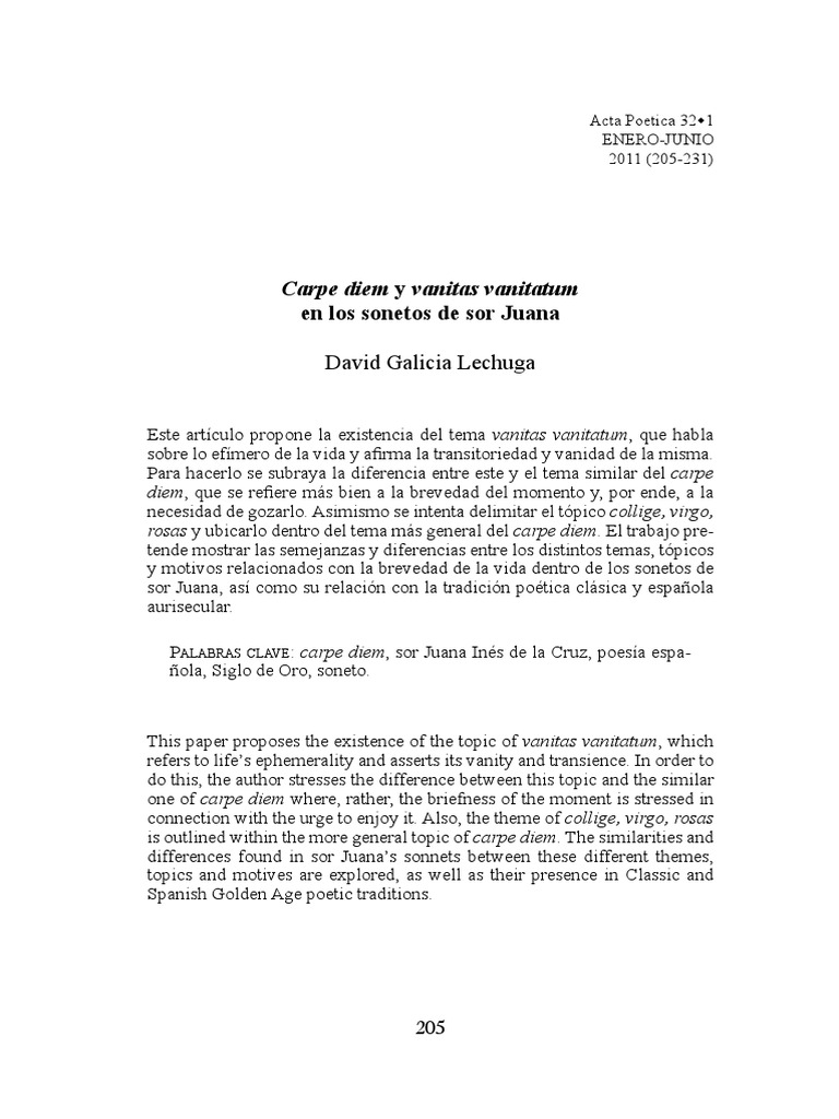 Carpe Diem y Vanitas en Sor Juana | PDF | Horacio | Barroco