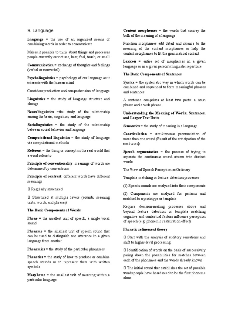 Chapter 9 and 10 - Language (Sternberg) | PDF | Speech | Perception