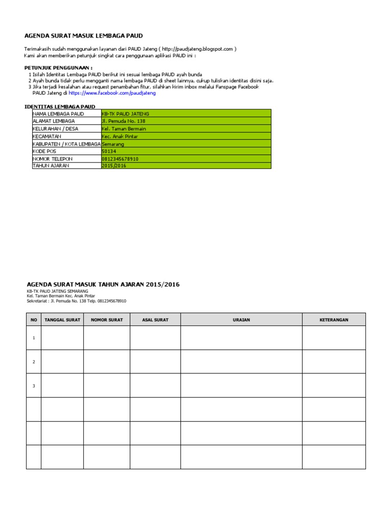 Contoh Agenda Surat Masuk Dan Keluar Tk Kb Pdf