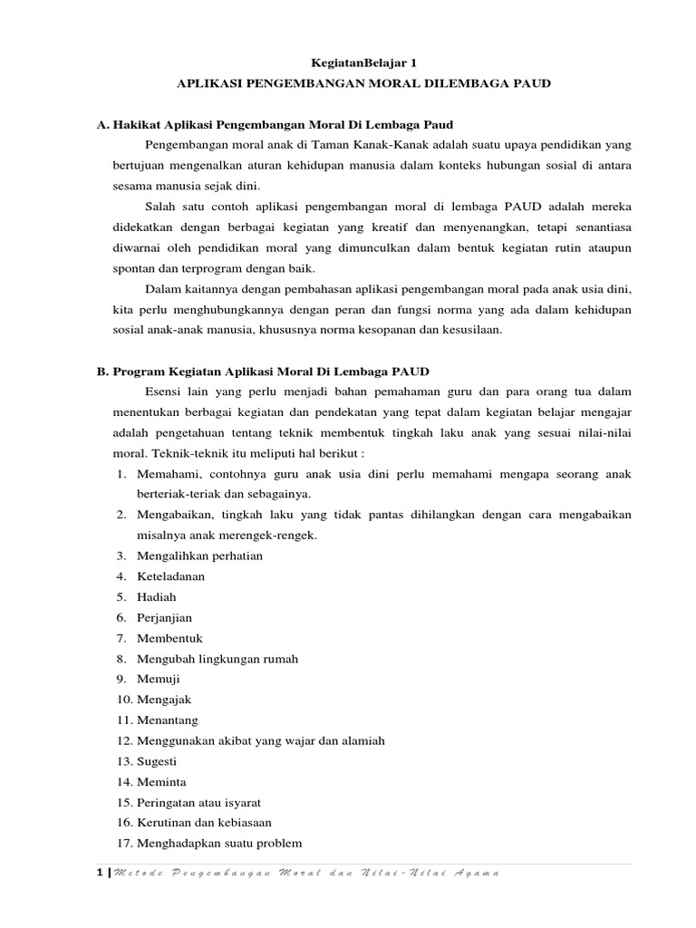 Aplikasi Pengembangan Moral Di Lembaga Paud