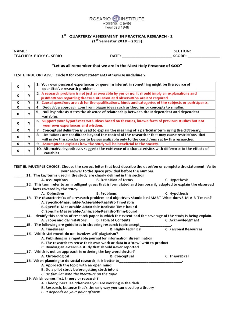 1st Quarterly Assessmet Test in Practical Research 2 | PDF | Hypothesis ...