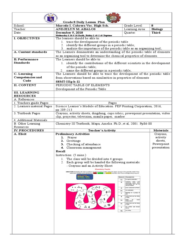 dll grade 8 periodic table periodic table atoms