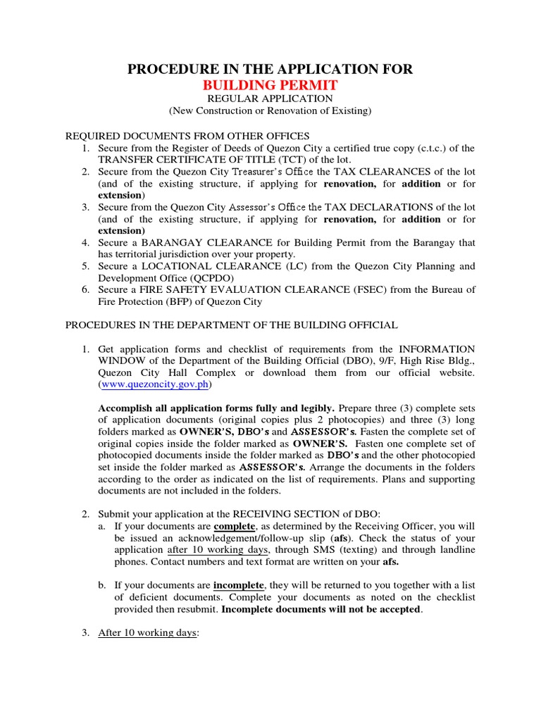Building Permit Application Guide | PDF | Government Information ...