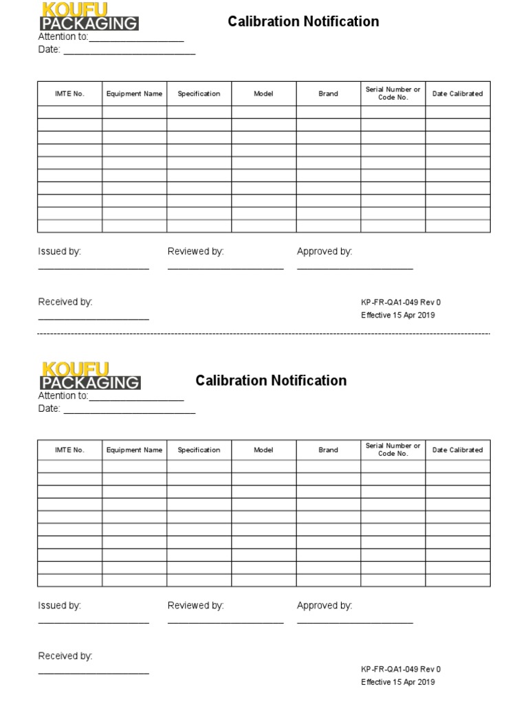Calibration Notification | PDF