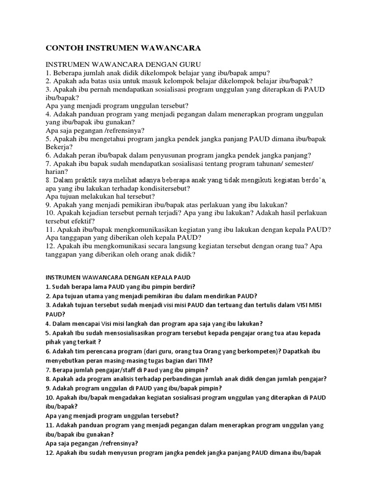 Contoh Instrumen Wawancara | PDF