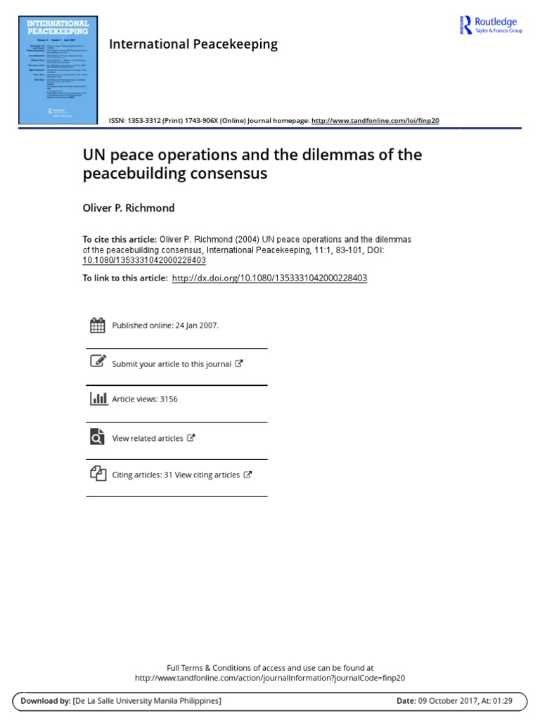 UN Peace Operations and Peacebuilding Dilemmas | PDF | Peacebuilding ...