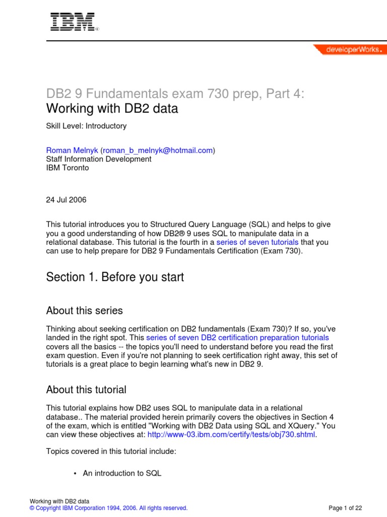 DB2 9 Fundamentals Exam 730 Prep, Part 4:: Working With DB2 Data | PDF