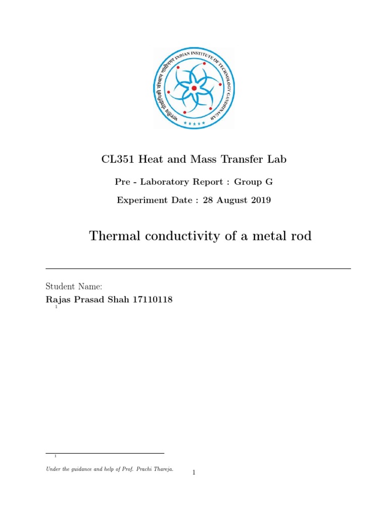 Heat and Mass Transfer - Thermal Conductivity of Metal Rod | PDF | Heat ...