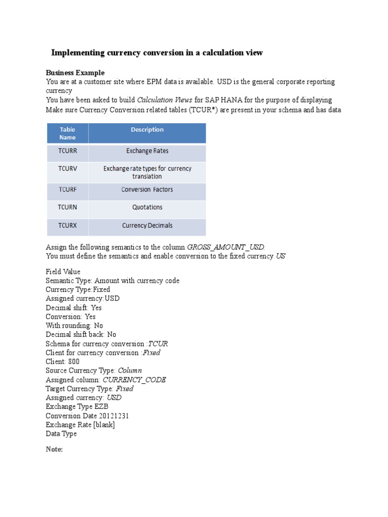 Currency Conversion in SAP HANA Views | PDF | Exchange Rate | Currency