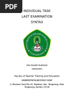 Individual Task Last Examination Syntax: Faculty of Teacher Training and Education Universitas Islam Syekh-Yusuf