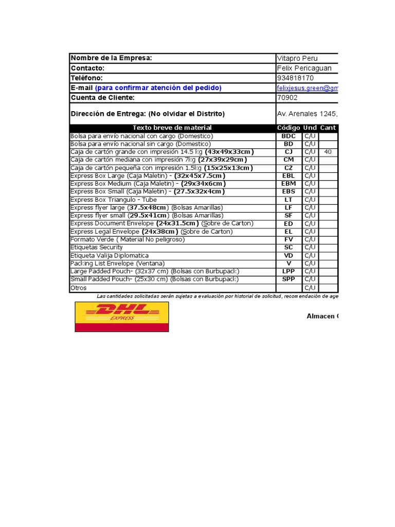 Formato DHL Materiales | PDF | Business