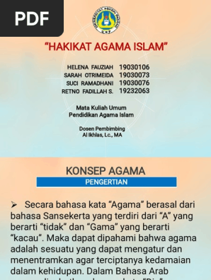 Hakikat Agama Islam Helena Fauziah Sarah Otrimeida Suci Ramadhani Retno Fadillah S