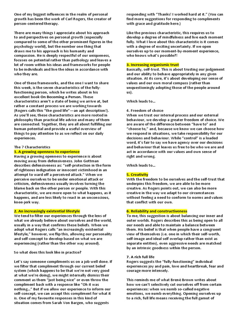 Characteristics of a Fully Functioning Person | PDF | Personality ...