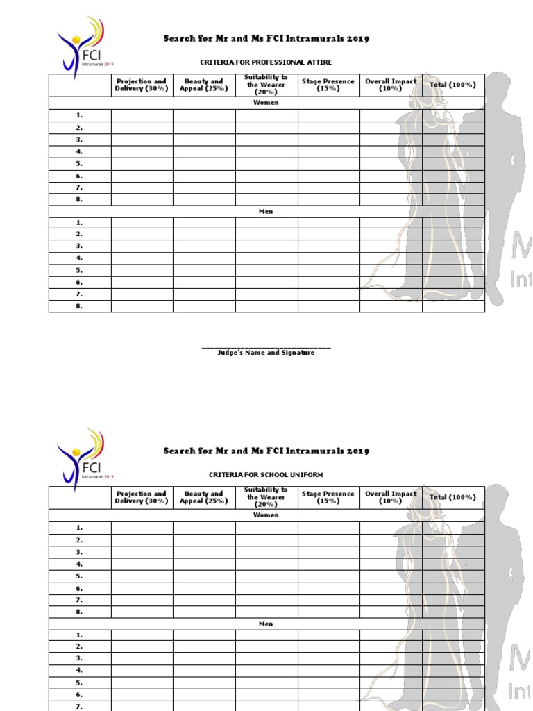 Criteria For Judging PDF Dress Codes Clothing