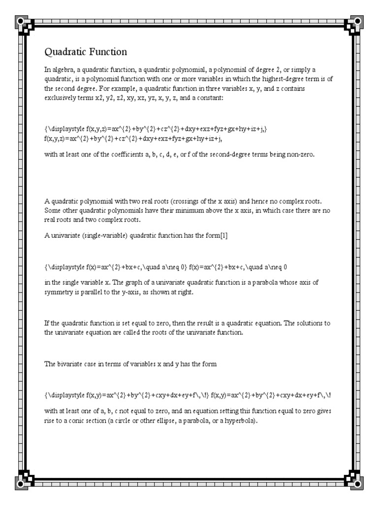 Doc 1 Quadratic Equation Mathematical Objects