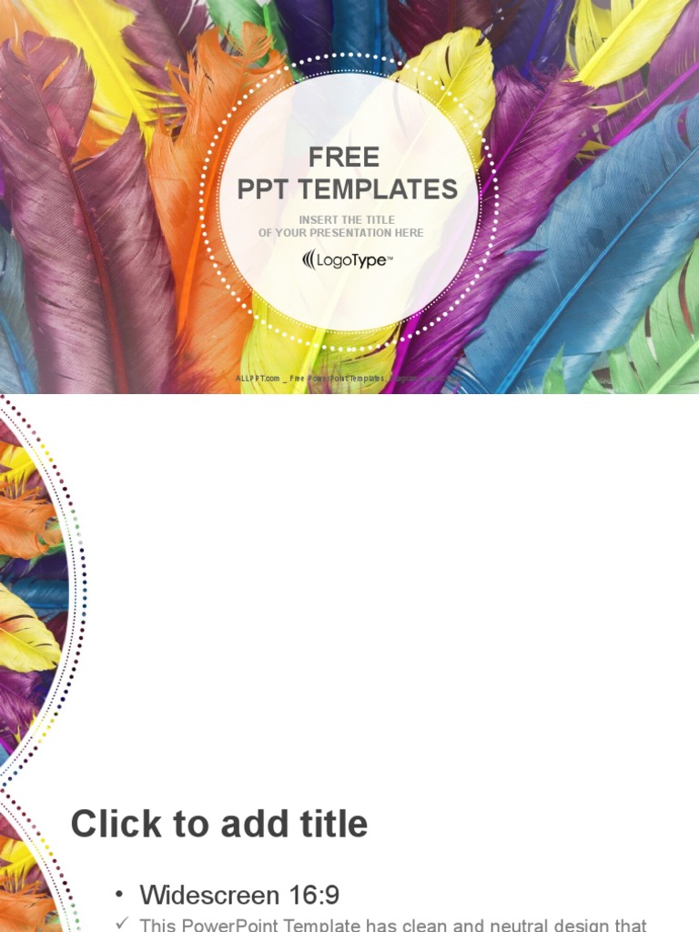 Feathers in Colors Recreation PowerPoint Templates Widescreen | PDF
