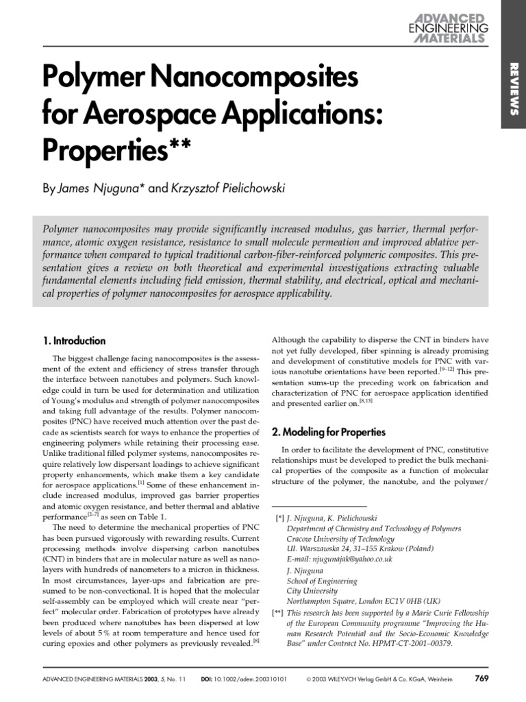 Polymer Naocomposite For Areospace Applicatoins | PDF | Nanocomposite ...