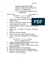 A2318 ECA44 (For Candidates Admitted From 2008) Ii Year - Iv Semester Major Paper Xvii - Financial Markets and Services Time: 3 Hours Max. Marks: 75