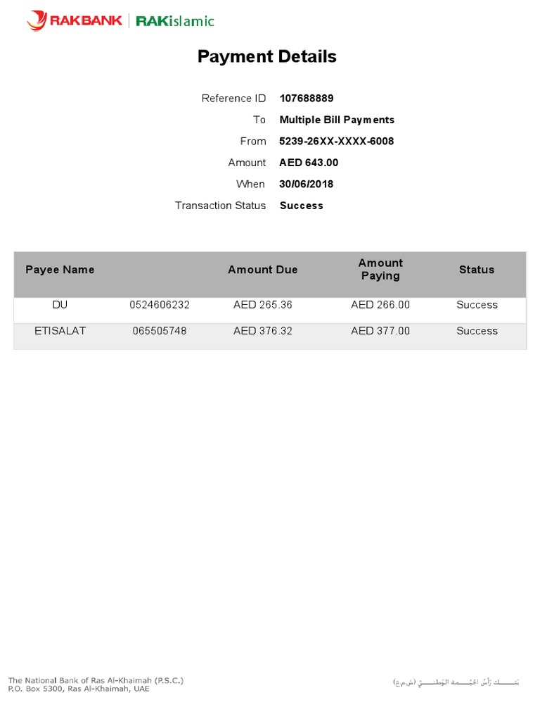 Payment Details: Reference ID To From Amount When Transaction Status | PDF