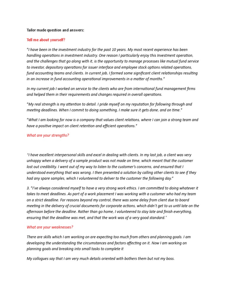 Tailor Made Question and Answers PDF Goal Experience