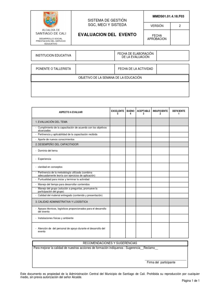 Formato Evaluacion de Eventos Evaluación Aprendizaje