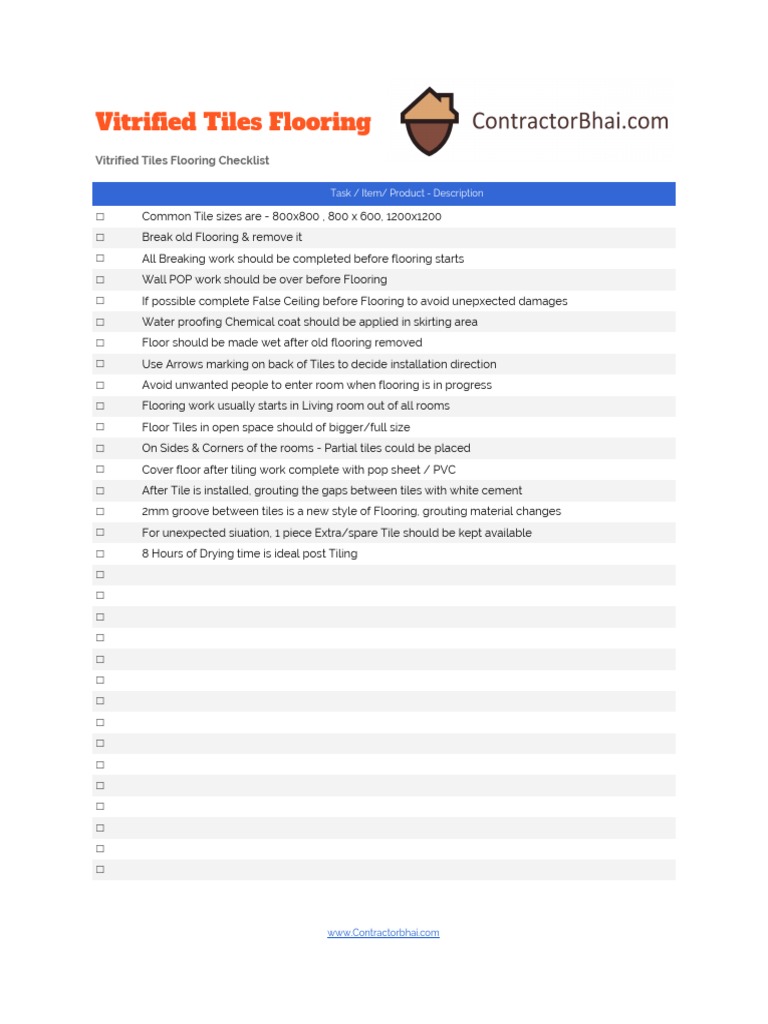 Contractorbhai Checklists Vitrified Tiles Flooring PDF