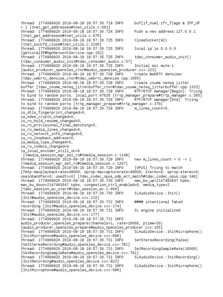 YMRTC Audio Initialization Log | PDF | Transmission Control Protocol ...