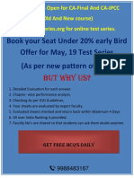 Book Your Seat Under 20% Early Bird Offer For May, 19 Test Series (As Per New Pattern of ICAI)