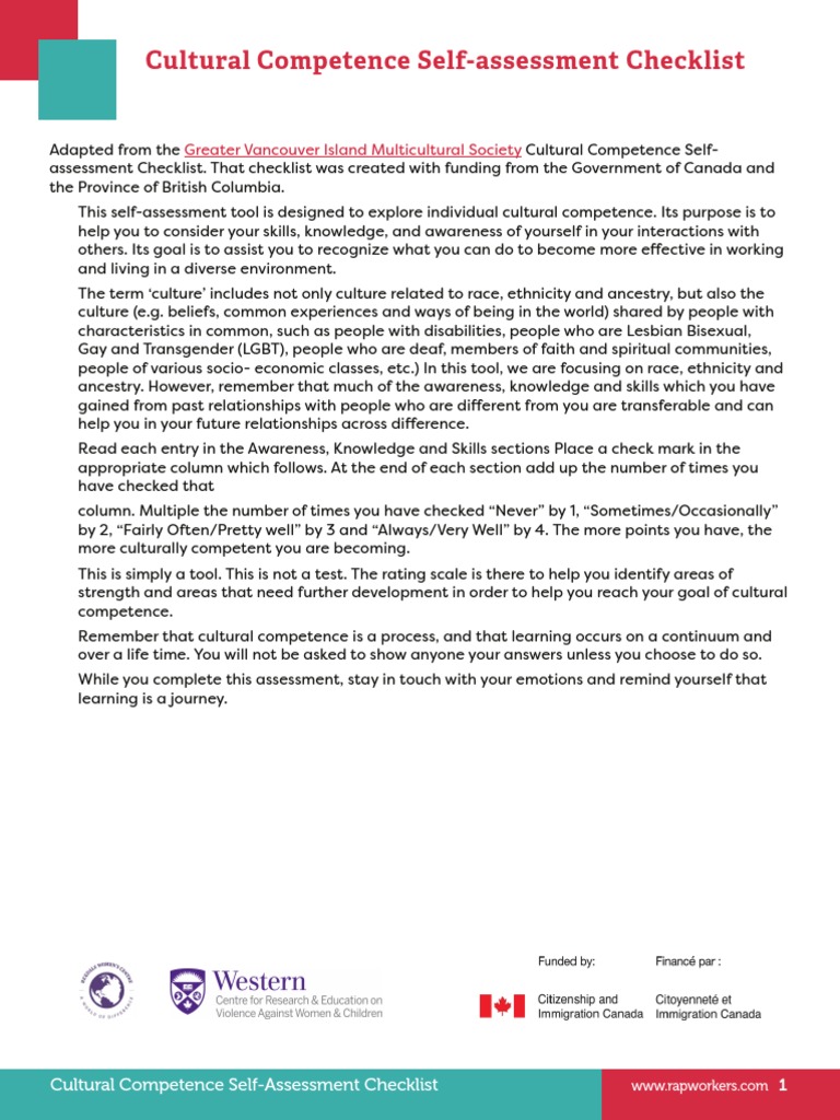 Cultural Competence Self-Assessment Tool | PDF | Racism ...