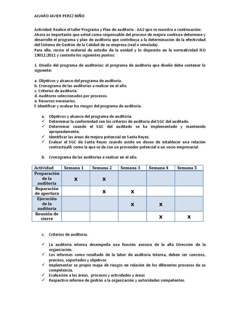 Programa y Plan de Auditoría SGC | PDF | Auditoría | Contralor