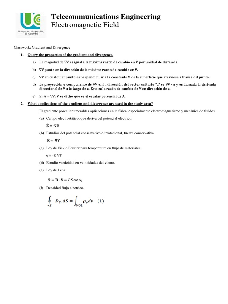 Taller Gradiente Y Divergencia Ucc Theoretical Physics Physical Quantities