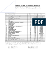 Baba Farid University of Health Sciences, Faridkot: List of Gazetted Holidays