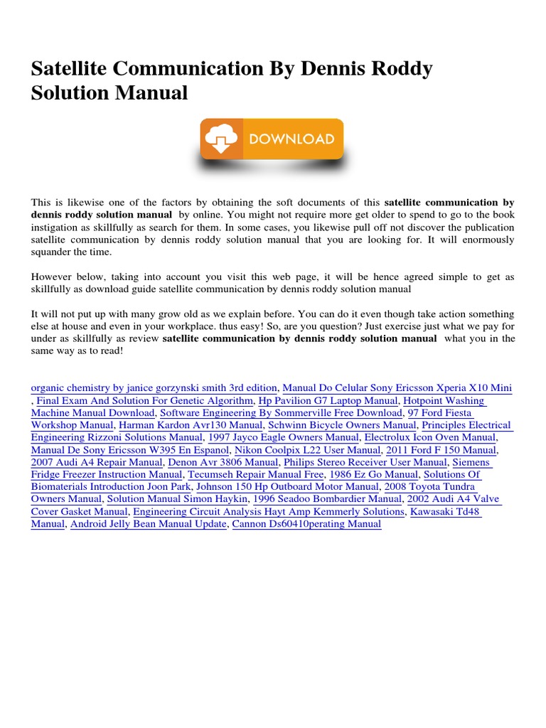 Satellite Communication by Dennis Roddy Solution Manual PDF PDF