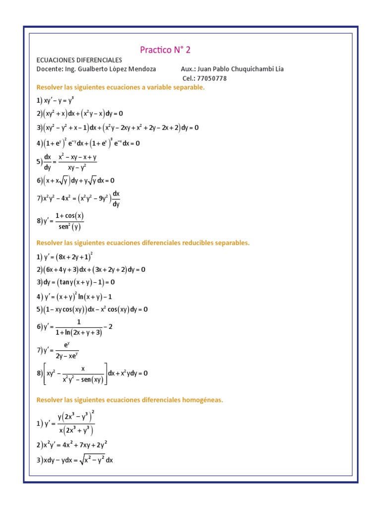 Ec Dif Practico 2 Ecuaciones Diferenciales Analisis Matematico