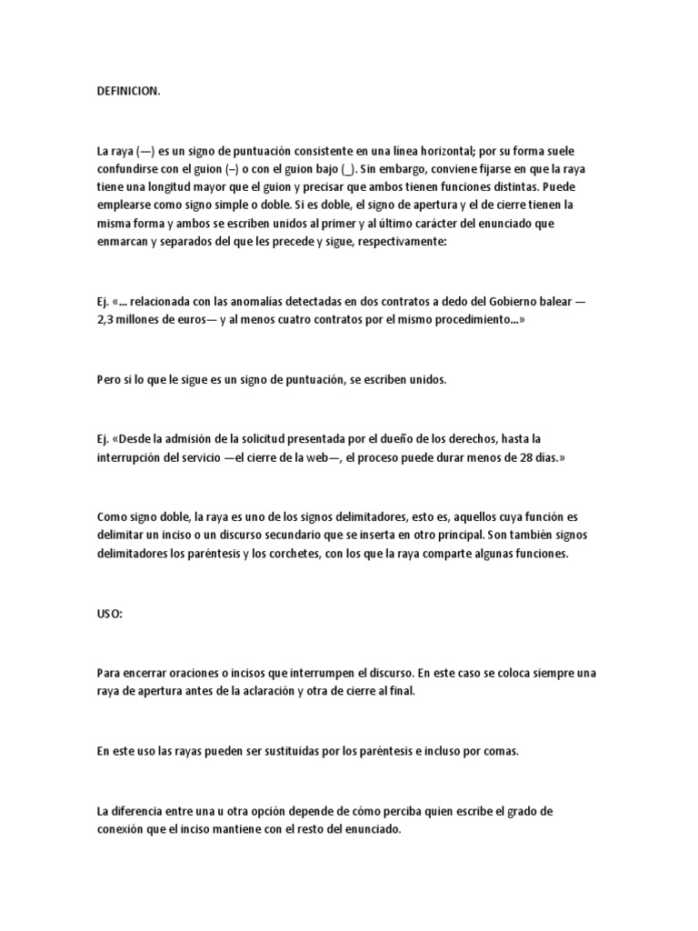 Uso y Funciones de la Raya (—) | PDF | Soporte | Puntuación