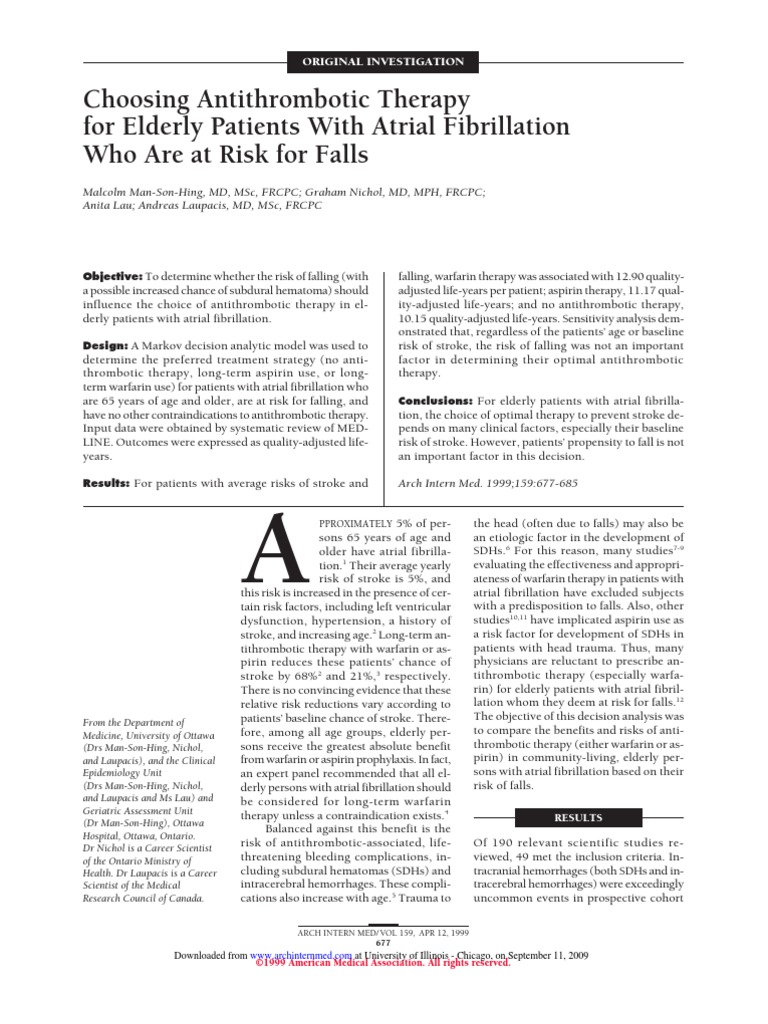 Choosing Anti Thrombotic Therapy For Elderly | PDF | Stroke | Bleeding
