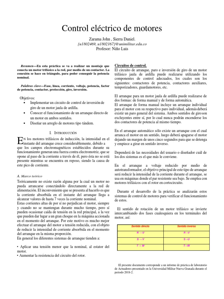 Practica Control Eléctrico De Motores Pdf Corriente Eléctrica