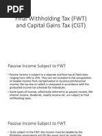 Final Withholding Tax FWT and Capital