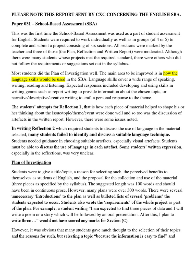 For Studentssba Report English Language Reason