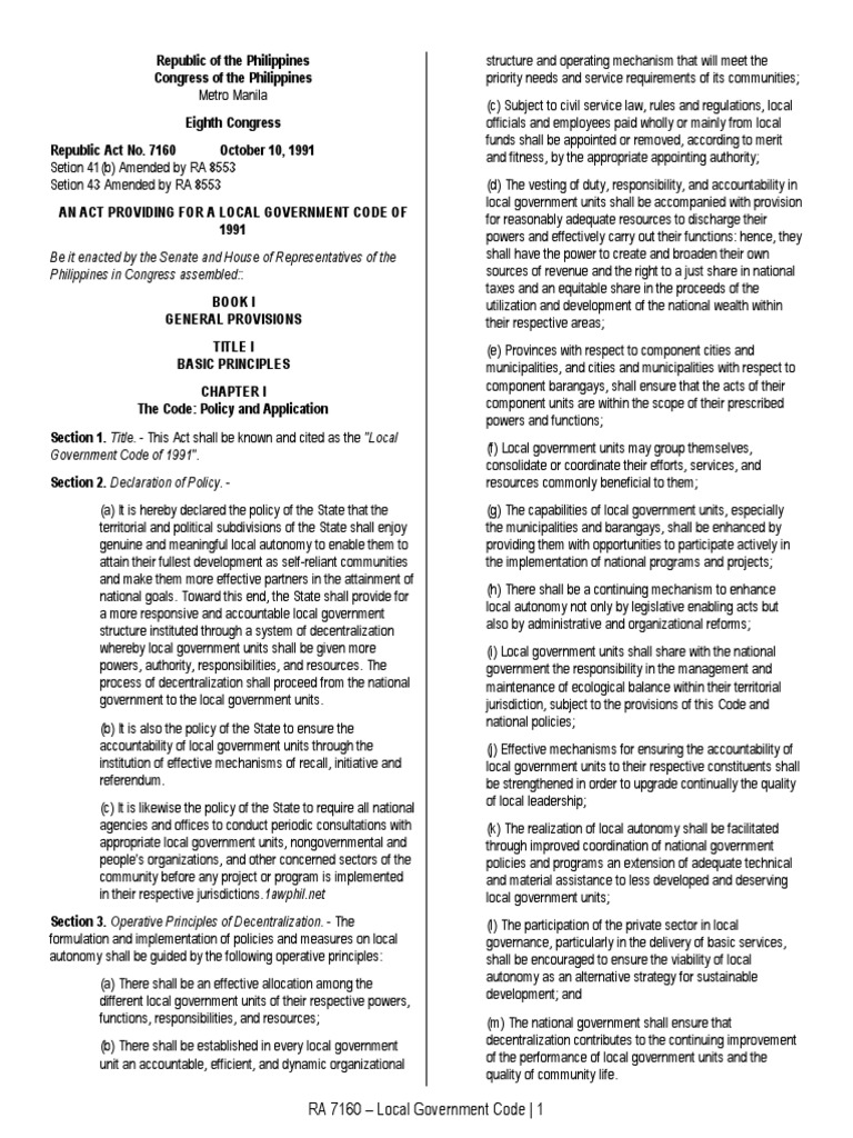 Ra 7160 Local Government Code Pdf Eminent Domain Local Government