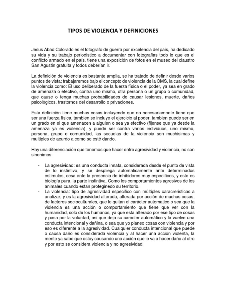 Clasificación y Tipos de Violencia | PDF | La violencia contra las ...