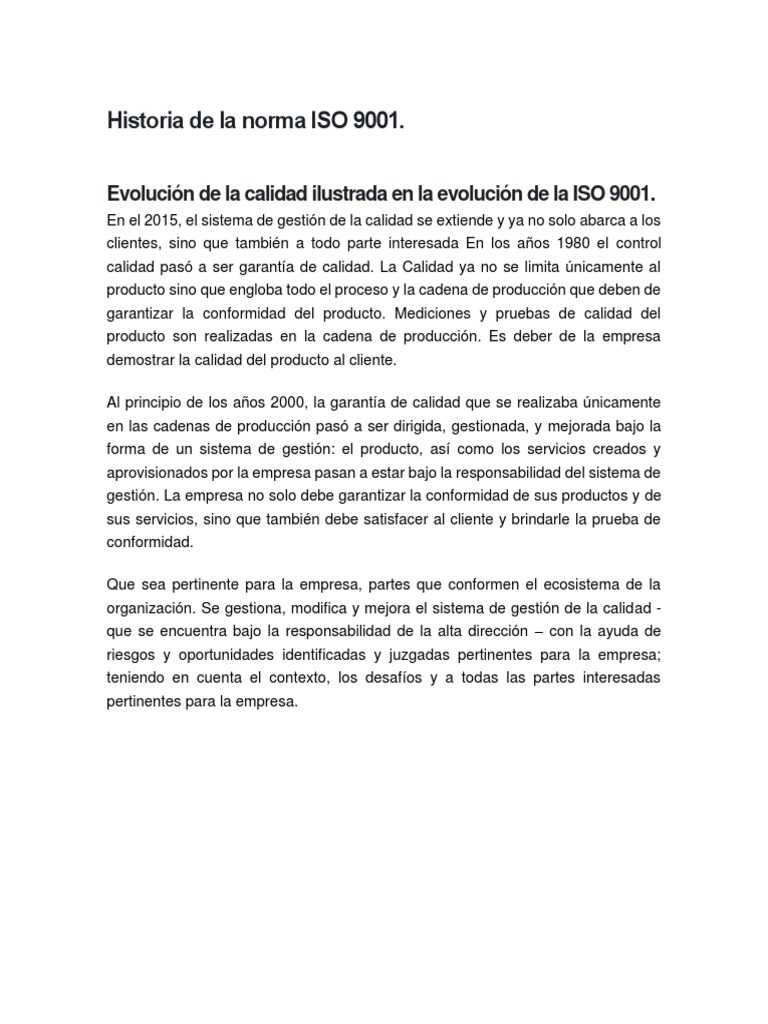 Evolución de la norma ISO 9001 | PDF | Organización internacional para ...