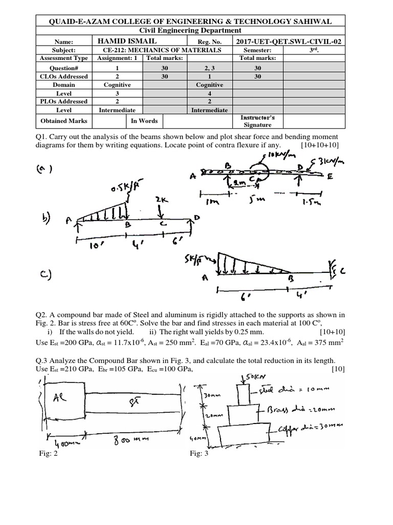 Civil Engineering Mechanics Assignment | PDF