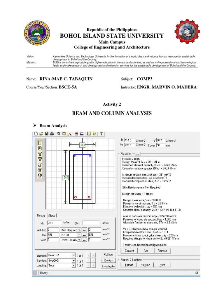 Beam And Column Analysis At Bohol Island State University Pdf