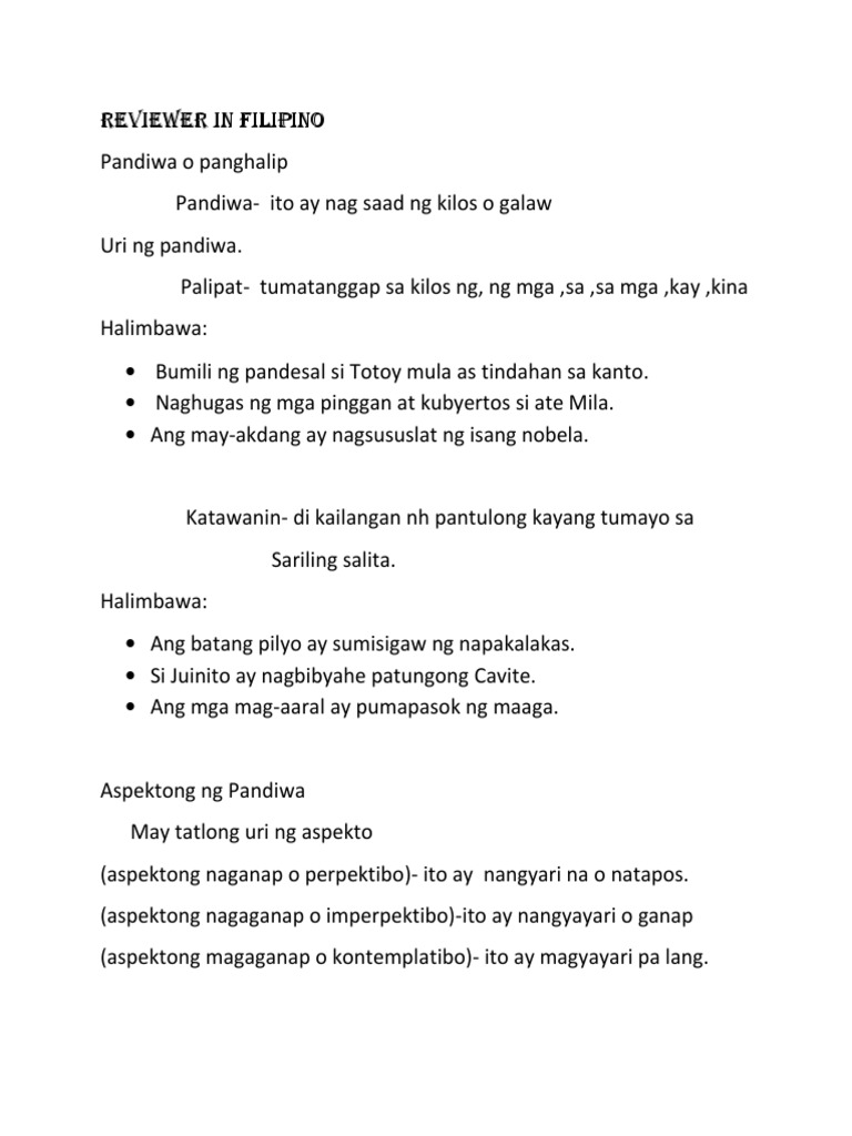 Filipino Reviewer | PDF