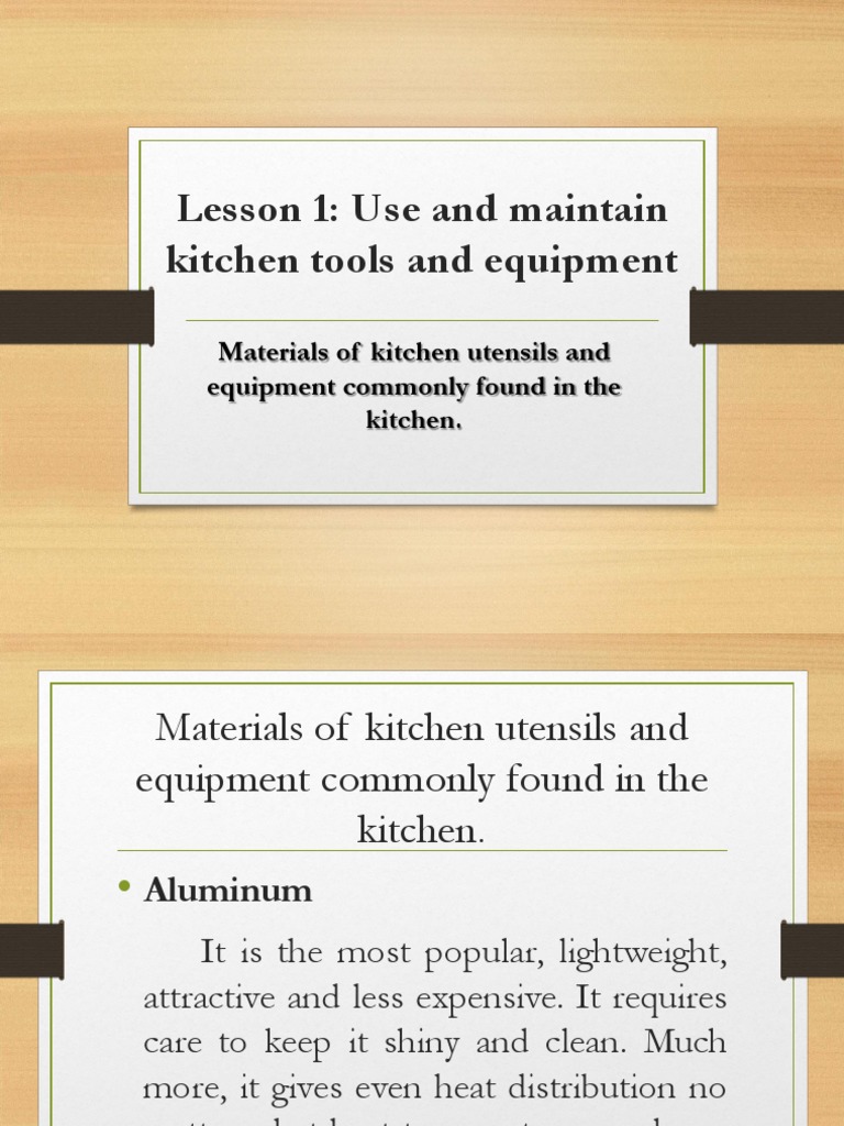 Lesson 1 Use and Maintain Kitchen Tools and Equipment PDF Kitchen
