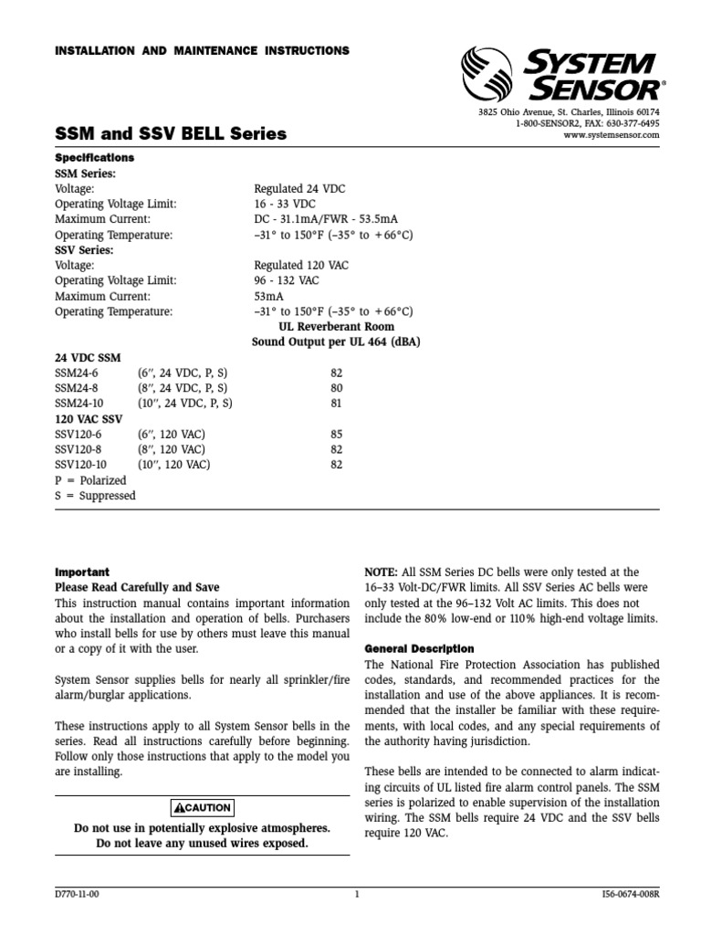 SSM and SSV Bell Fire Alarm System | PDF | Fire Sprinkler System ...