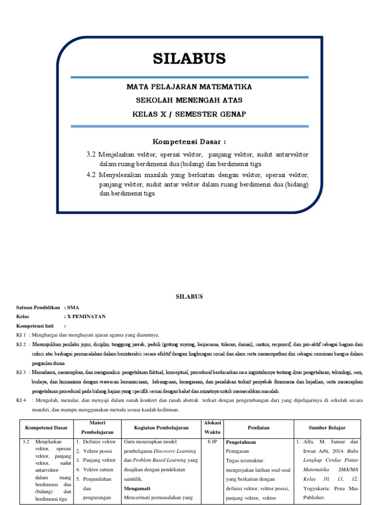 Silabus Kd 3 2 Peminatan Vektor