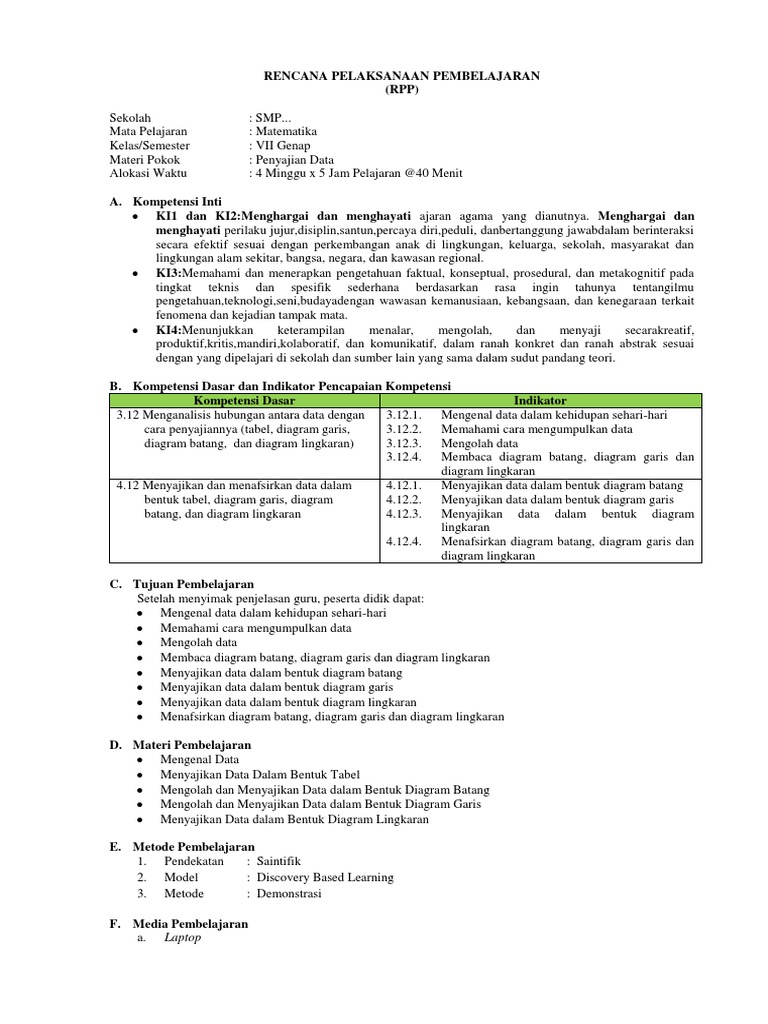 RPP Penyajian Data Matematika Kelas VII | PDF | Karier & Perkembangan