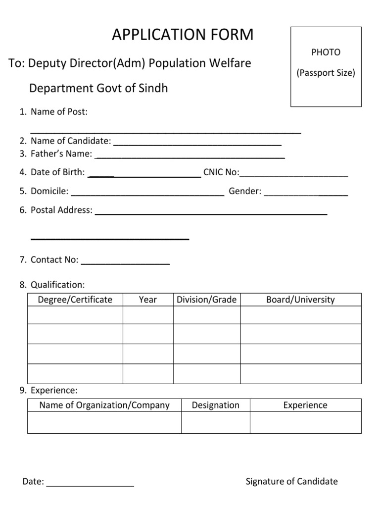Sindh Government Job Application Form | PDF